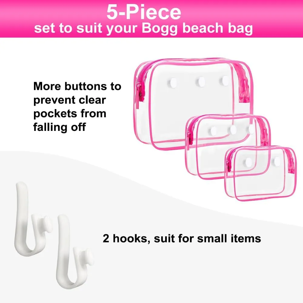 3 Packs Clear Bogg Beach Tote Bag with 2 Pack Insert Hooks Accessories for Bogg Bags Travel Makeup Clean Toiletry Brush Organizer Cosmetic Divider Storage Inner Pouch