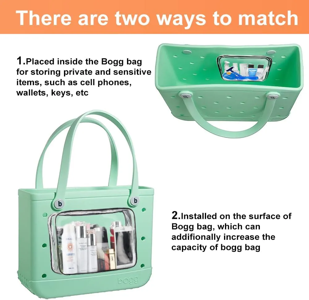 3 Packs Clear Bogg Beach Tote Bag with 2 Pack Insert Hooks Accessories for Bogg Bags Travel Makeup Clean Toiletry Brush Organizer Cosmetic Divider Storage Inner Pouch