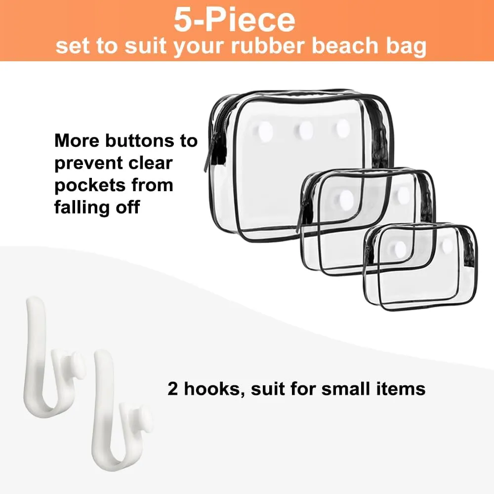 3 Packs Clear Bogg Beach Tote Bag with 2 Pack Insert Hooks Accessories for Bogg Bags Travel Makeup Clean Toiletry Brush Organizer Cosmetic Divider Storage Inner Pouch