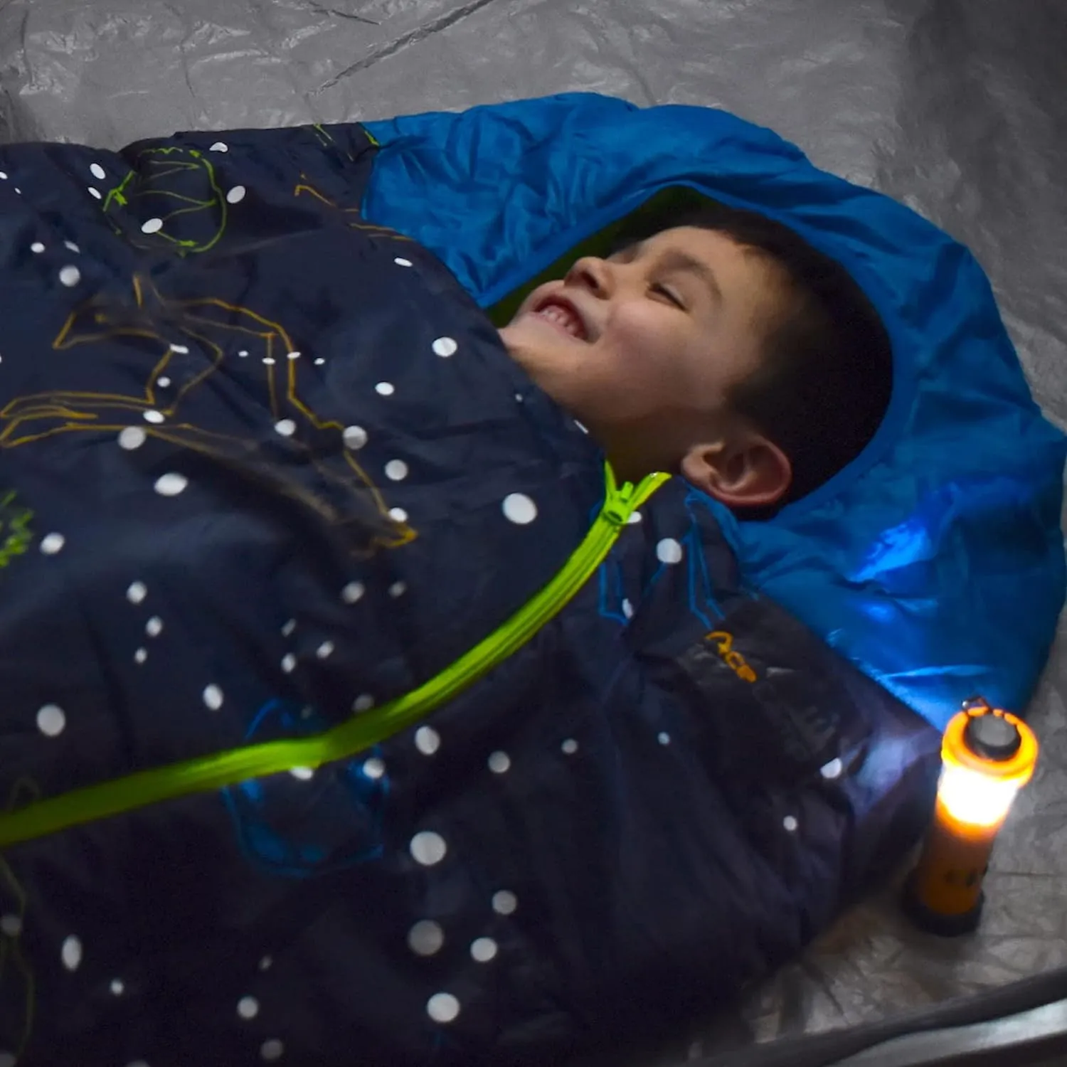 AceCamp Glow in The Dark Mummy Sleeping Bag for Kids and Youth, Temperature Rating 30F/-1C, Water-Resistant for Camping, Hiking, and Slumber Party