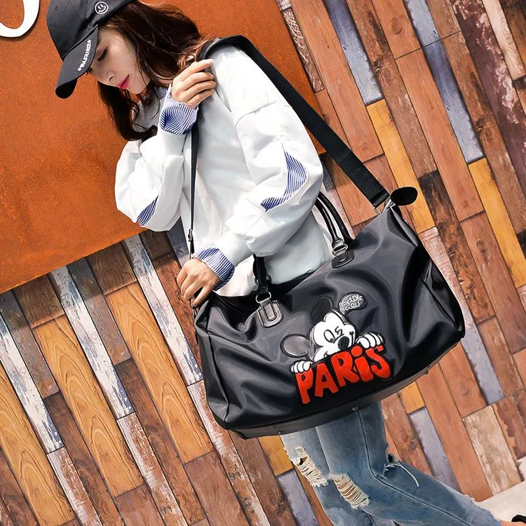 Backpack New Embroidered Mickey Travel Bag Women's Portable Shoulder Crossbody Luggage Bag Large Capacity Lightweight Fitness Bag