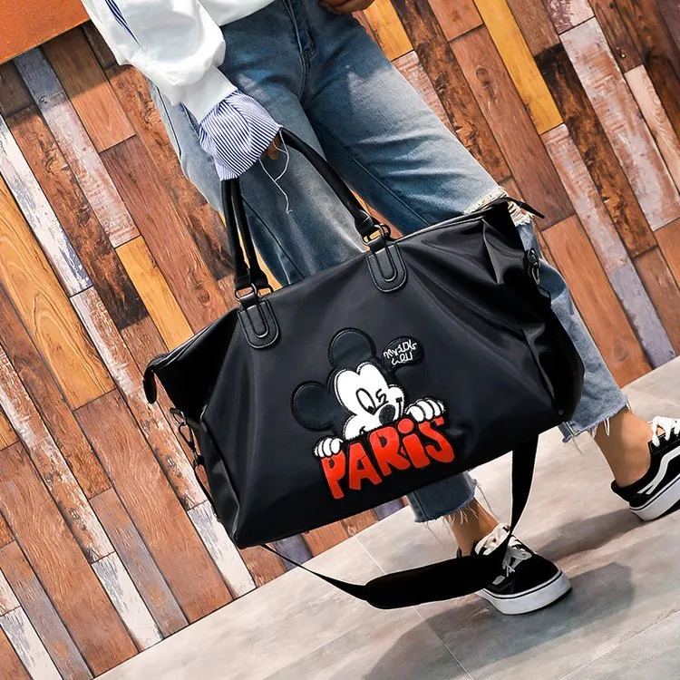 Backpack New Embroidered Mickey Travel Bag Women's Portable Shoulder Crossbody Luggage Bag Large Capacity Lightweight Fitness Bag