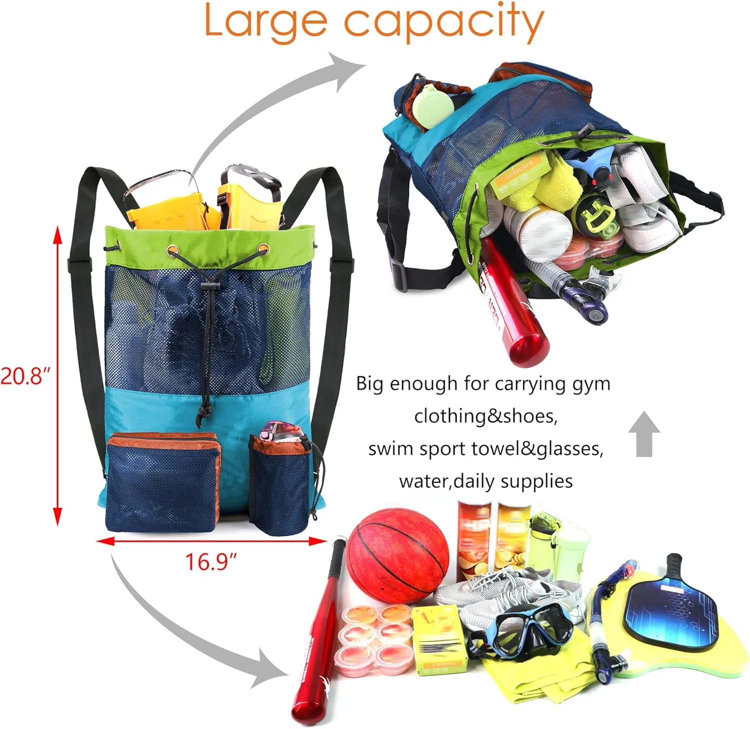 BeeGreen Drawstring Backpack for Men Women Athletic Gym Sports Workout Beach Swim
