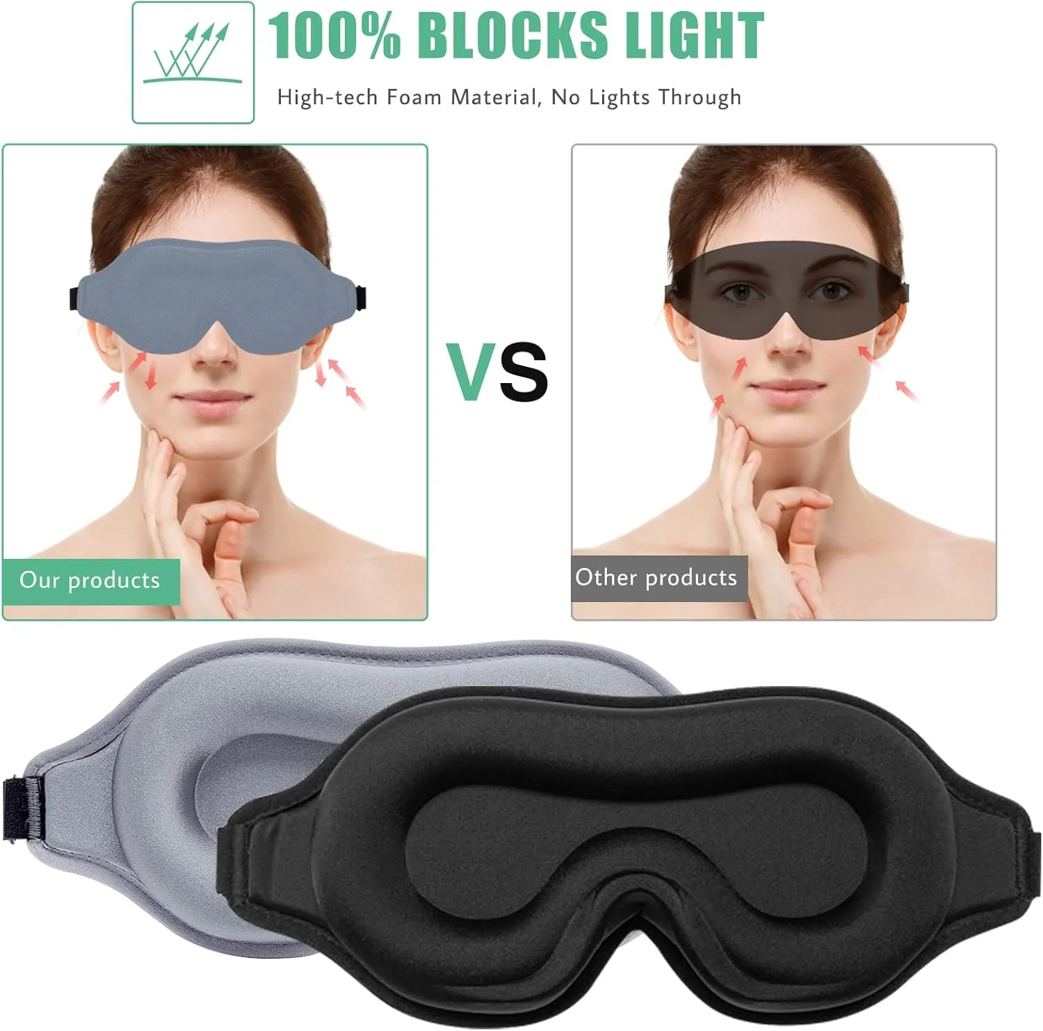 BeeVines Sleep Mask, 2 Pack 3D Contoured Sleeping Eye Masks for Lash Extensions, Night Molded Covers with Adjustable Strap, Eye Shade Cover Lashes Extension for Traveling Yoga Nap(Black & Grey)