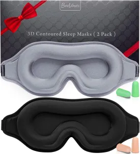 BeeVines Sleep Mask, 2 Pack 3D Contoured Sleeping Eye Masks for Lash Extensions, Night Molded Covers with Adjustable Strap, Eye Shade Cover Lashes Extension for Traveling Yoga Nap(Black & Grey)