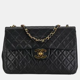 Black Leather Classic Maxi Flap Bag Shoulder Bags