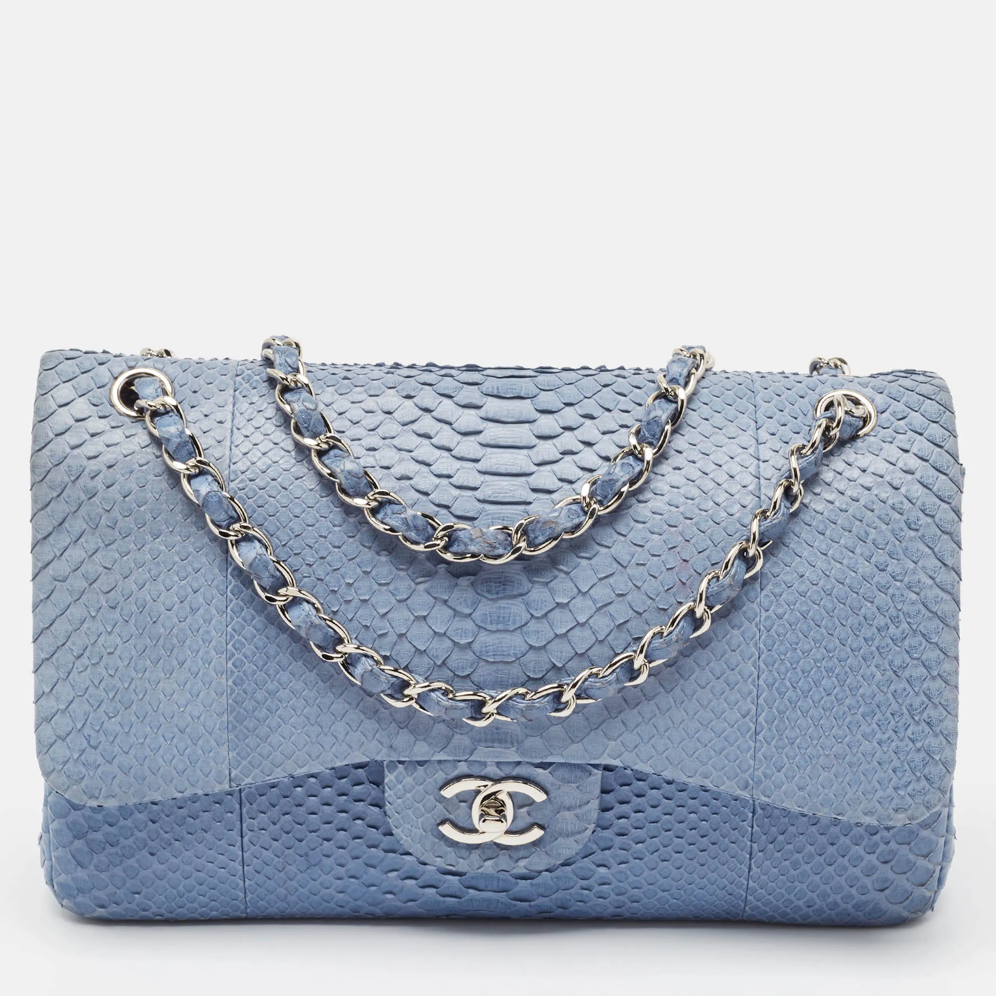 Blue Python Jumbo Classic Double Flap Bag