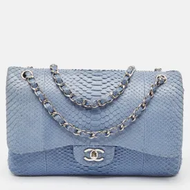 Blue Python Jumbo Classic Double Flap Bag