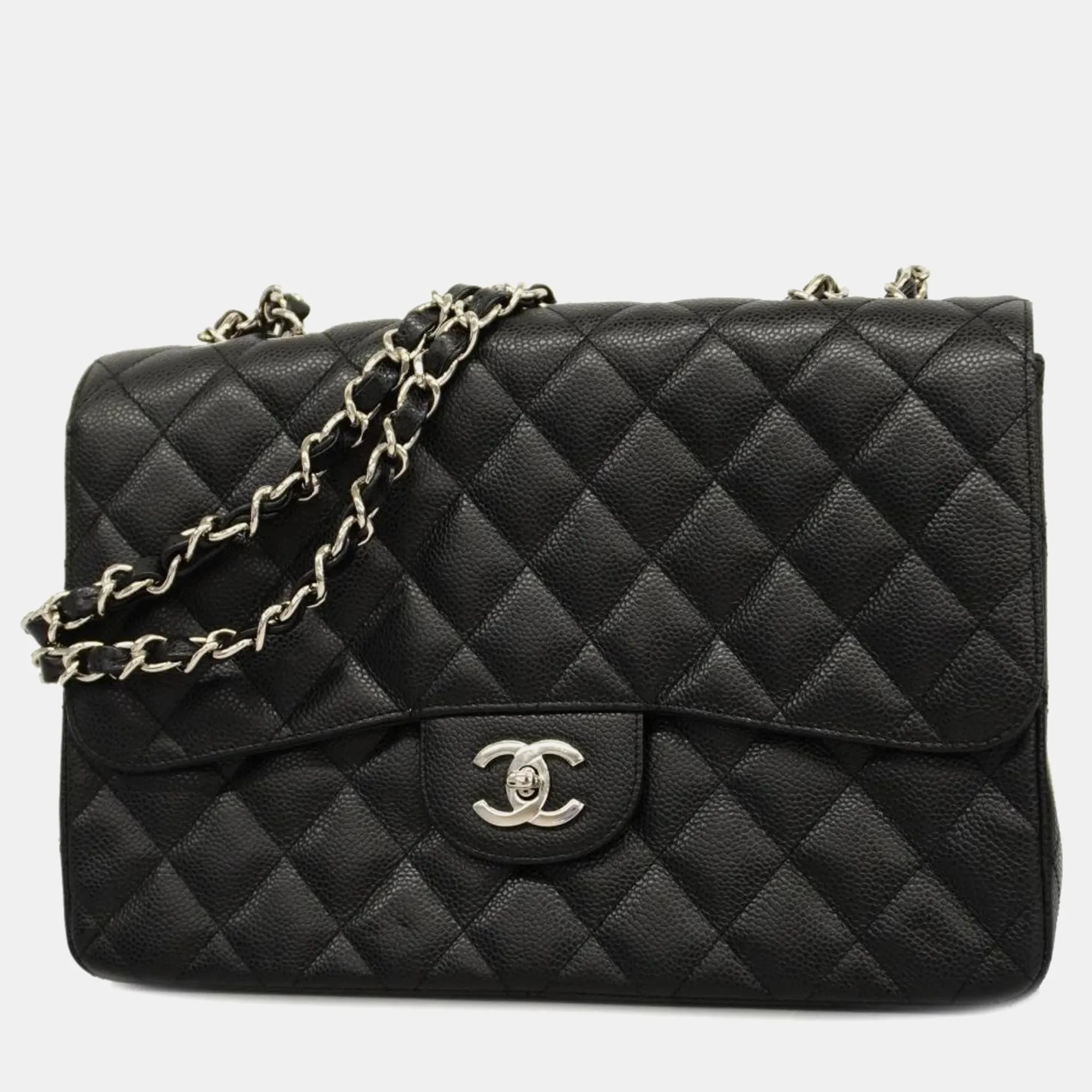 Caviar Leather Jumbo Classic Double Flap Shoulder Bags