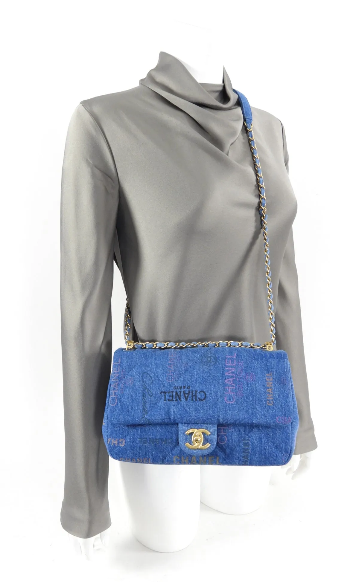 Chanel 22P Printed Denim Medium Flap Bag