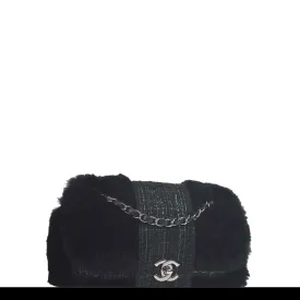 Chanel Classic Flap Rare Vintage Orylag Black and Grey Tweed Fur Cross Body Bag
