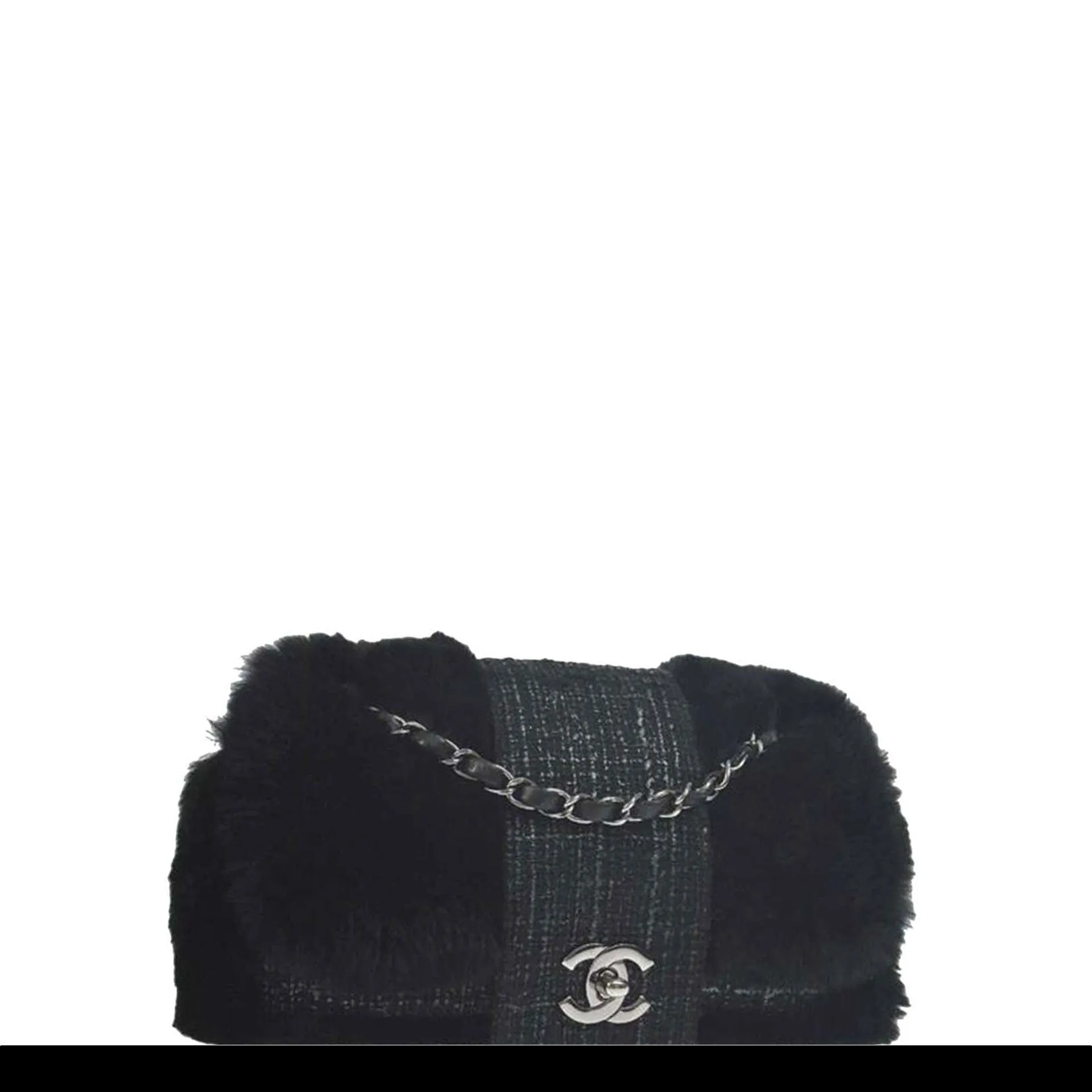 Chanel Classic Flap Rare Vintage Orylag Black and Grey Tweed Fur Cross Body Bag