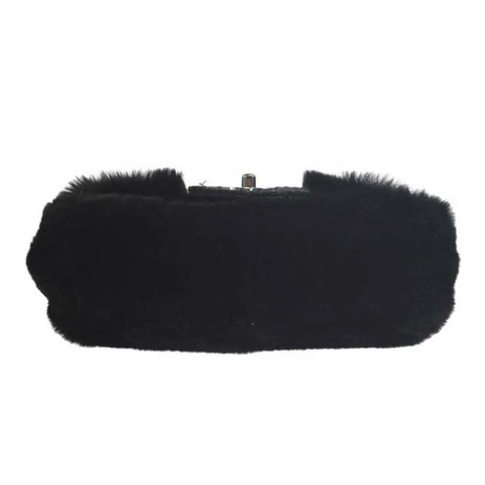 Chanel Classic Flap Rare Vintage Orylag Black and Grey Tweed Fur Cross Body Bag