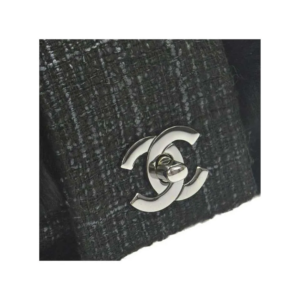 Chanel Classic Flap Rare Vintage Orylag Black and Grey Tweed Fur Cross Body Bag