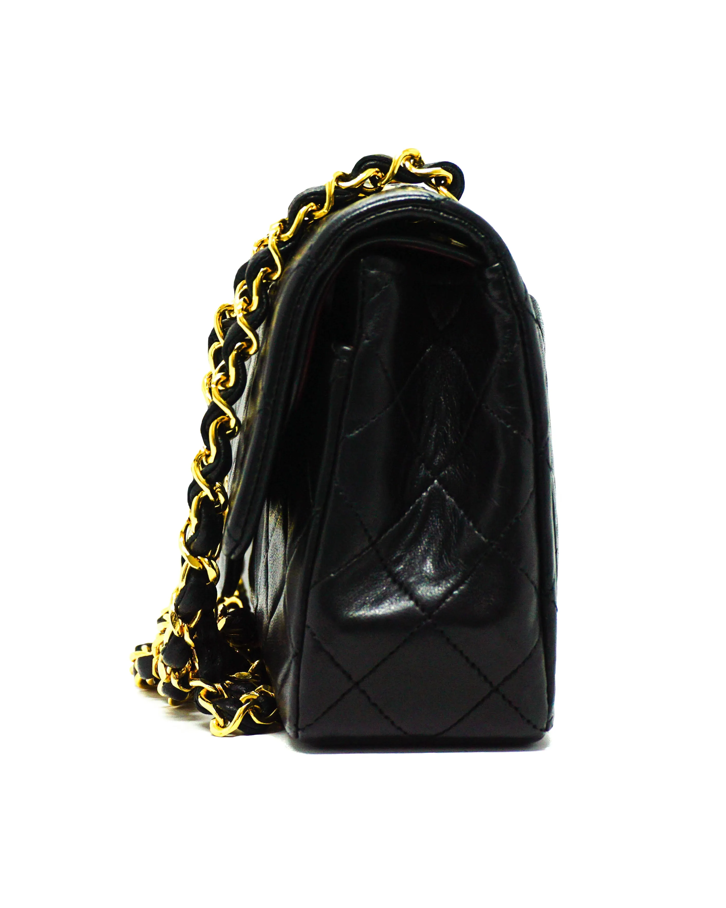 Chanel Vintage Black Lambskin Medium Classic Band Across 10” Flap Bag