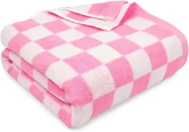 Checkered Beach Towel Pink - Oversized 35" x 70" for Women Girls, Cotton Quick Dry Pool Towel for Cabana, Travel, Summer Vacation