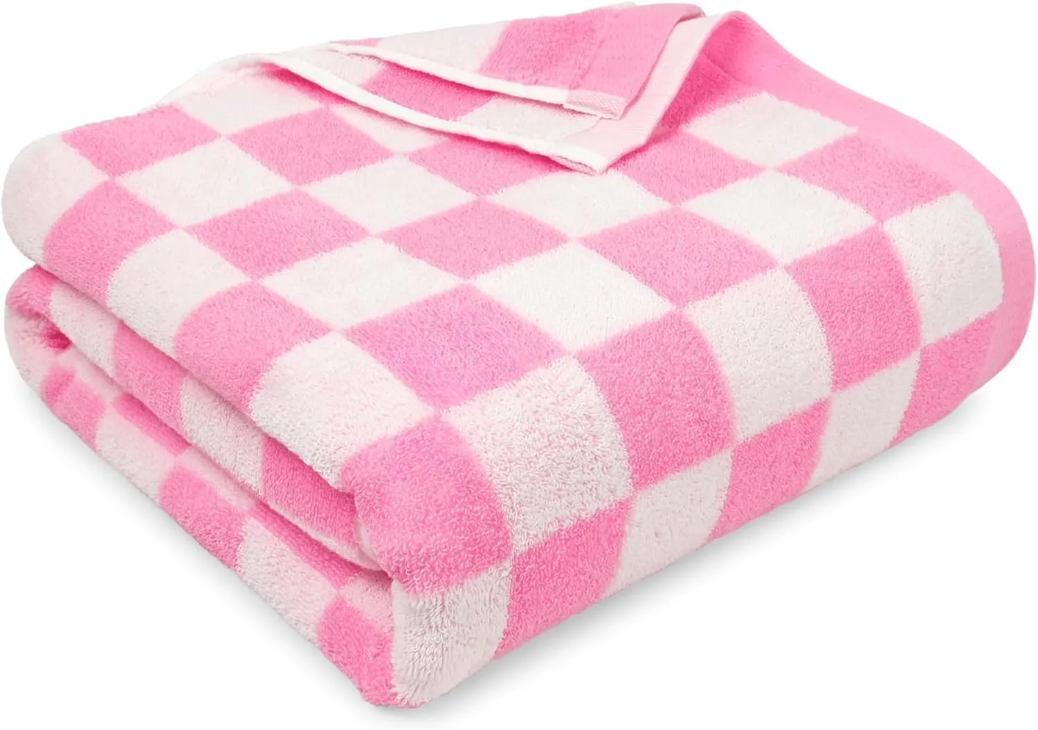 Checkered Beach Towel Pink - Oversized 35" x 70" for Women Girls, Cotton Quick Dry Pool Towel for Cabana, Travel, Summer Vacation