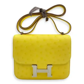 Constance 18 Jaune Citron in Ostrich, Palladium hardware