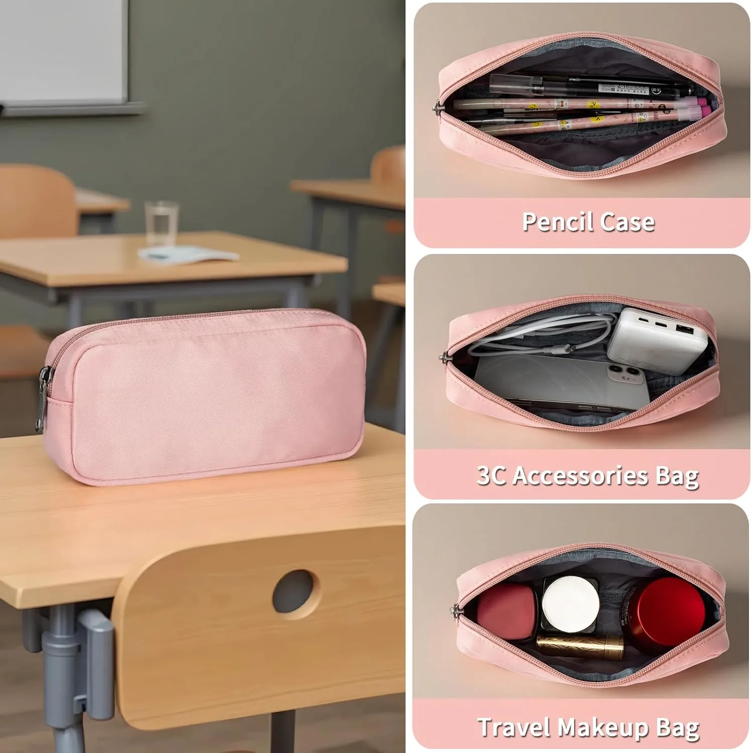 Della Gao College Laptop Backpack with Pencil Case, Pink Travel Backpack for Women, Waterproof Computer Back Pack for Travel, Business, Work, College (Pink, 15.6 Inch)