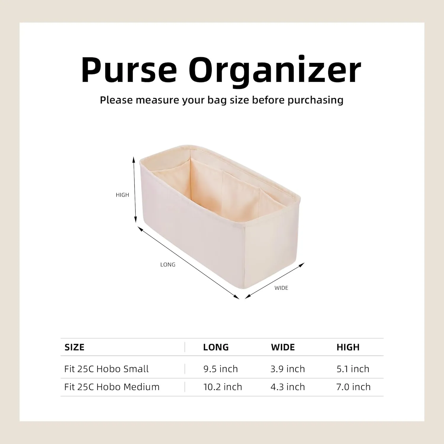 DGAZ Silk Purse Organizer Insert Fits Chanel 25C Hobo BagsSilky Smooth Bag OrganizerLuxury Handbag & Tote Shaper(Craie,Small)