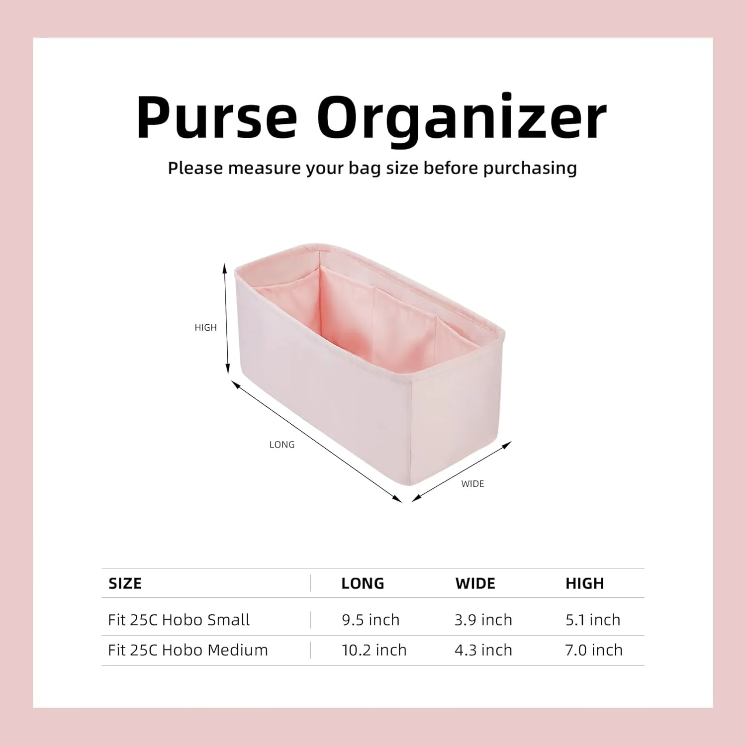 DGAZ Silk Purse Organizer Insert Fits Chanel 25C Hobo BagsSilky Smooth Bag OrganizerLuxury Handbag & Tote Shaper(Pink,Small)