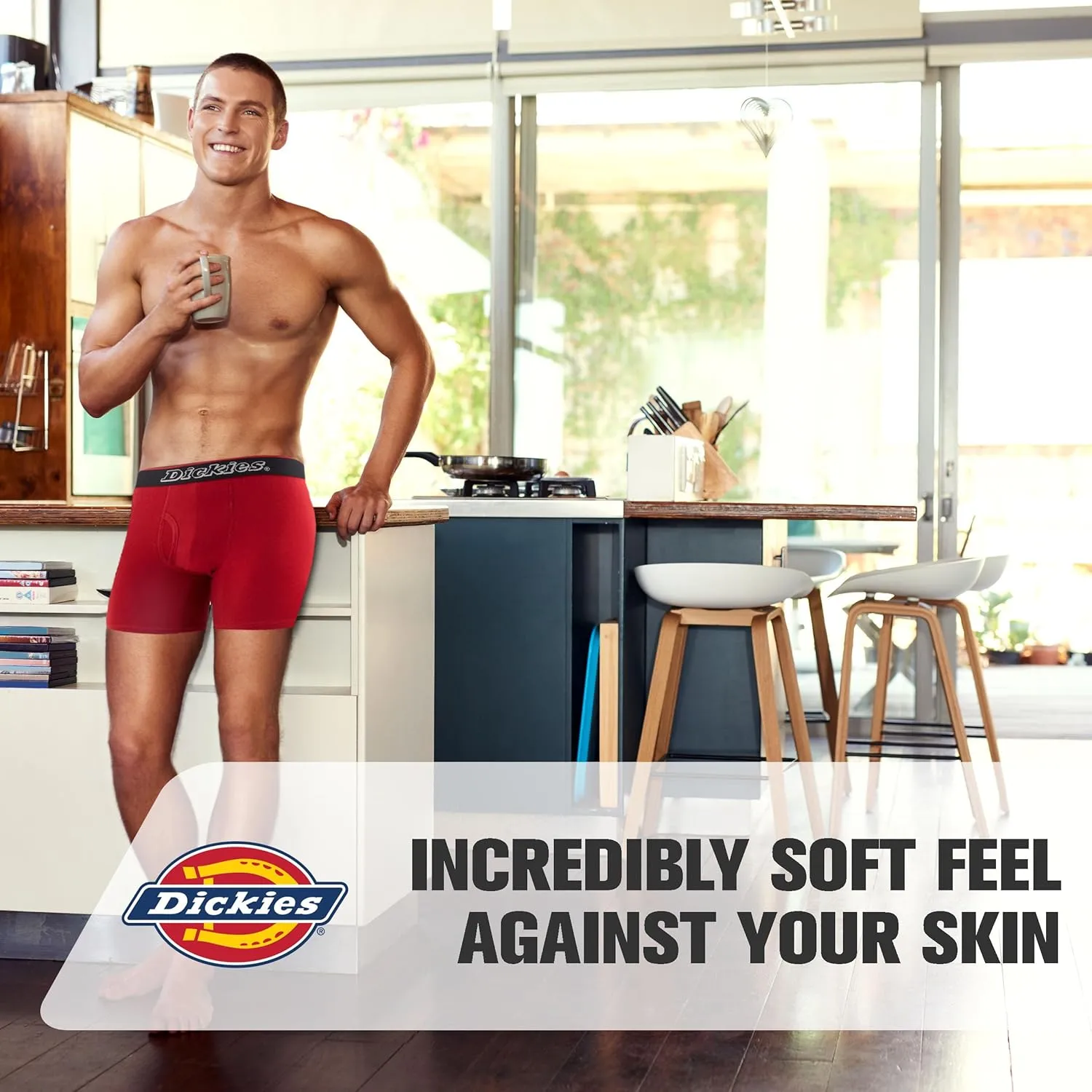 Dickies Mens Underwear Pack of 4 Boxer Briefs, Cotton Stretch Boxers for Men