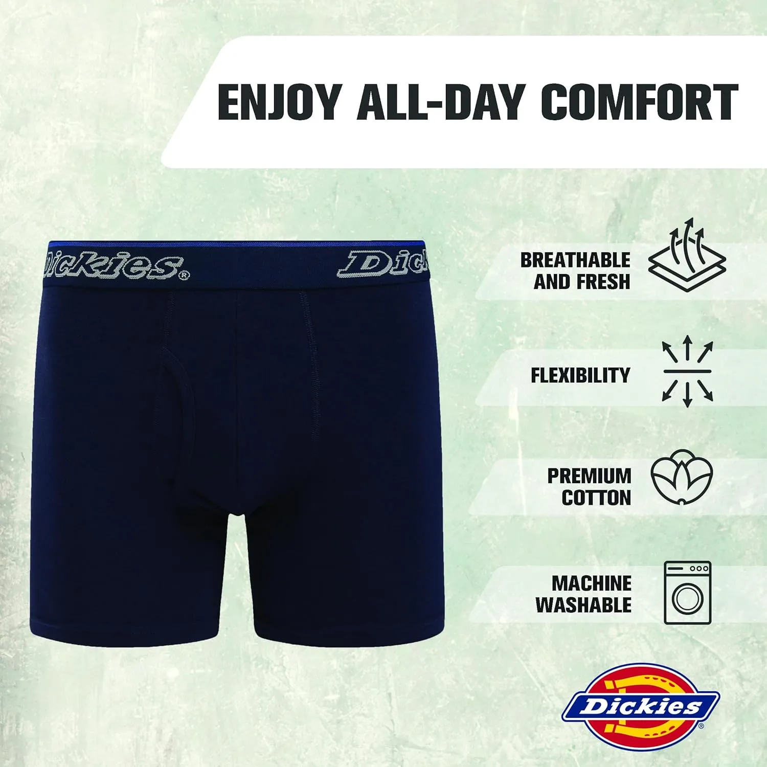 Dickies Mens Underwear Pack of 4 Boxer Briefs, Cotton Stretch Boxers for Men