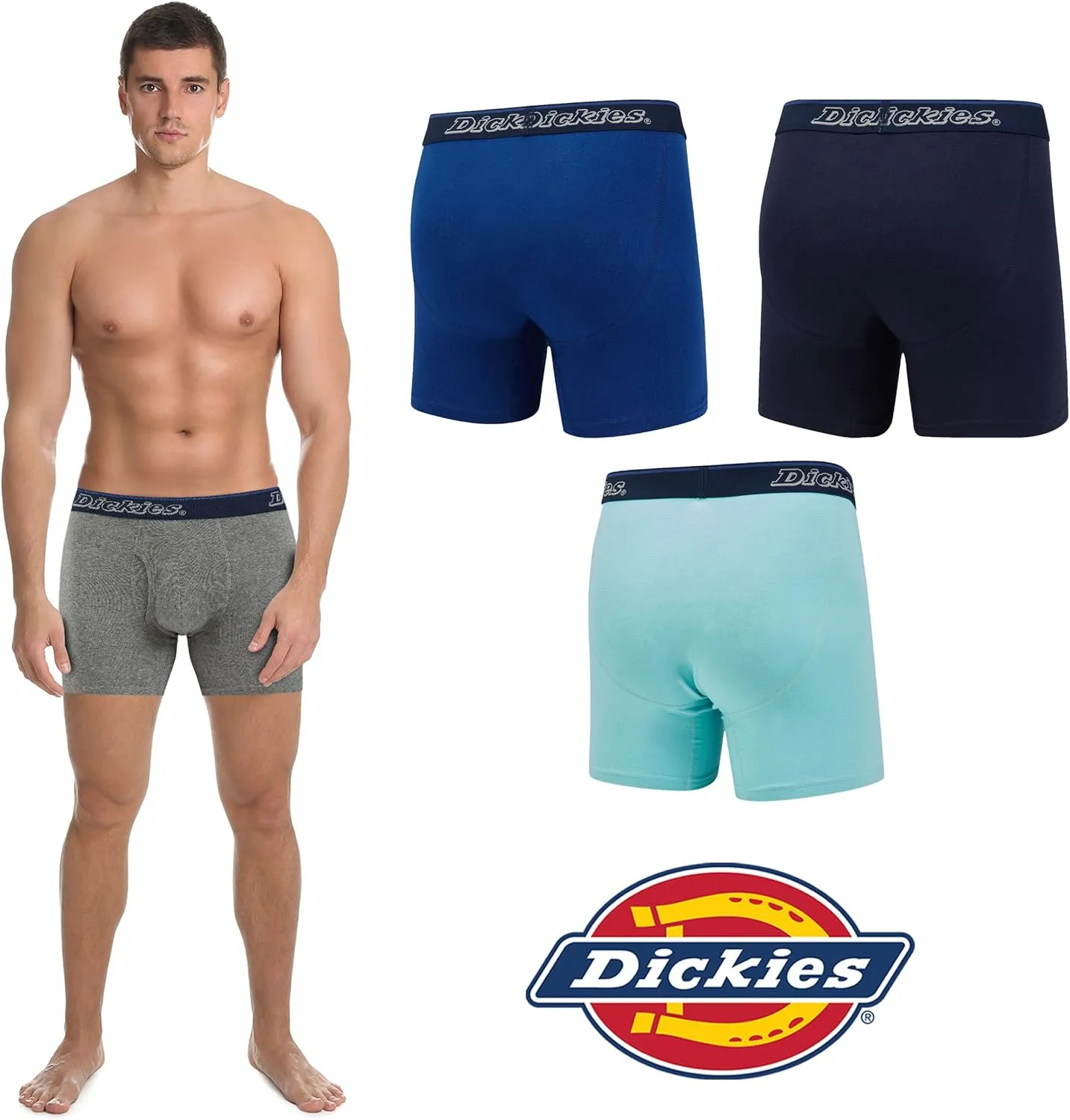 Dickies Mens Underwear Pack of 4 Boxer Briefs, Cotton Stretch Boxers for Men