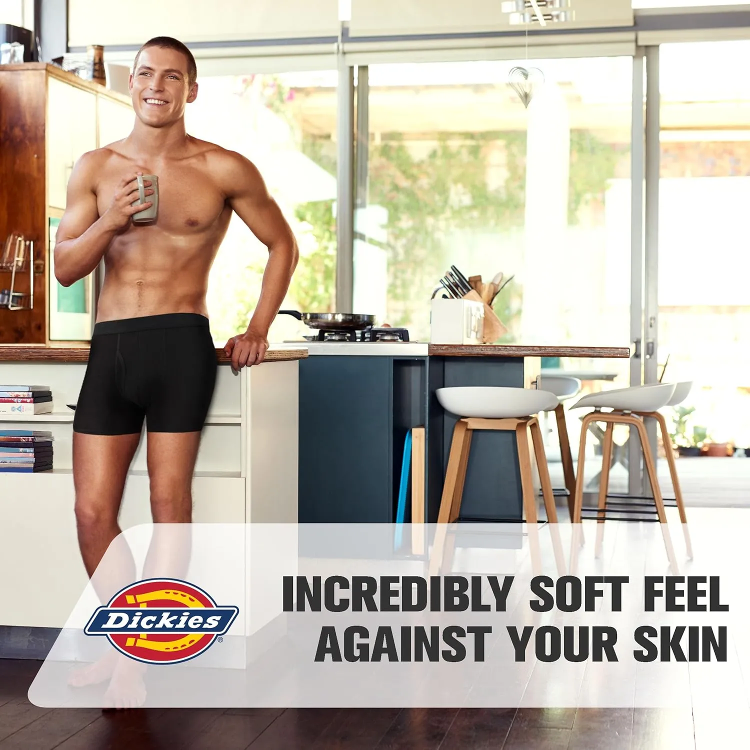 Dickies Mens Underwear Pack of 4 Boxer Briefs, Cotton Stretch Boxers for Men