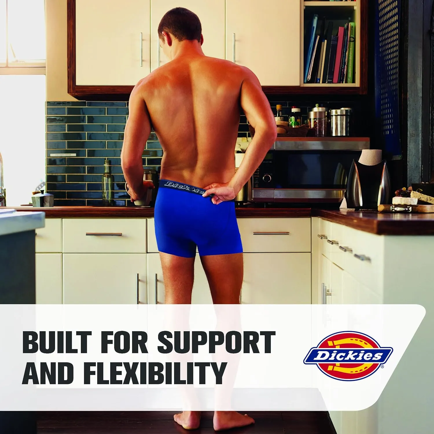 Dickies Mens Underwear Pack of 4 Boxer Briefs, Cotton Stretch Boxers for Men