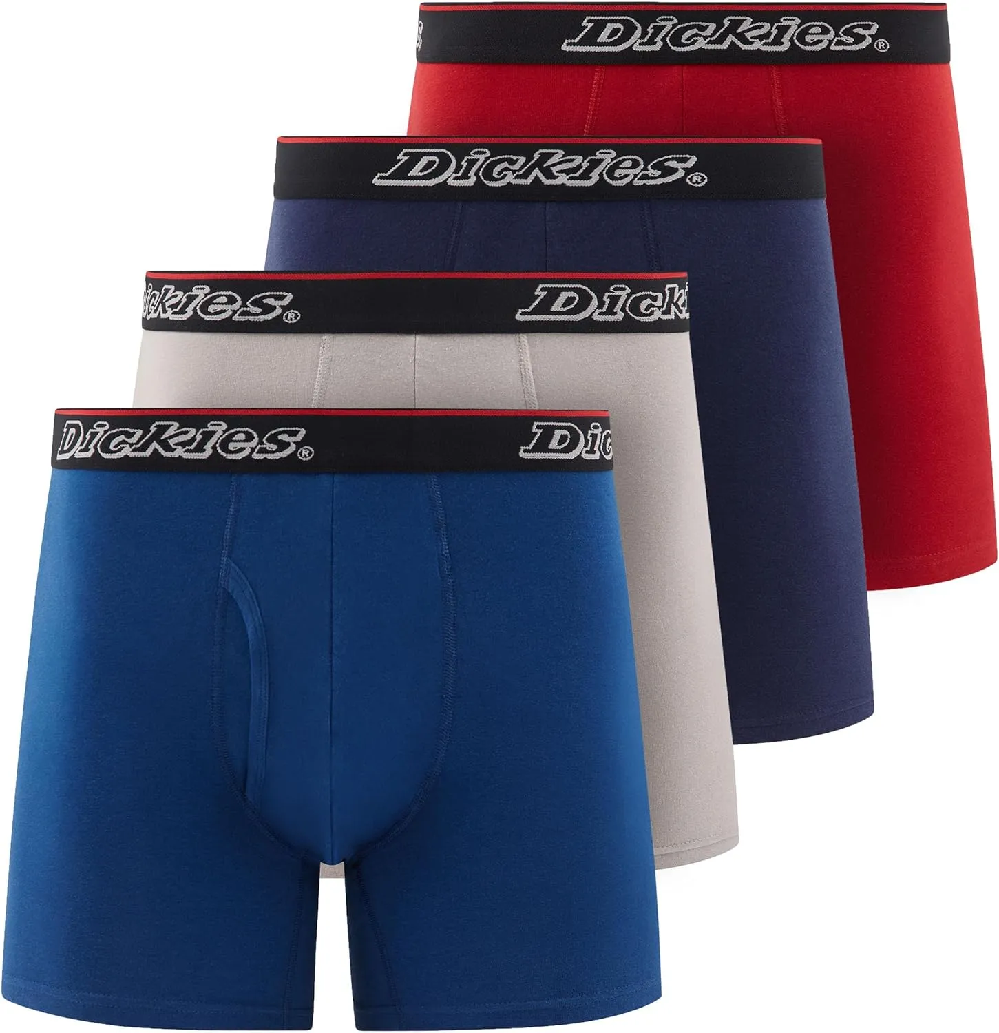 Dickies Mens Underwear Pack of 4 Boxer Briefs, Cotton Stretch Boxers for Men