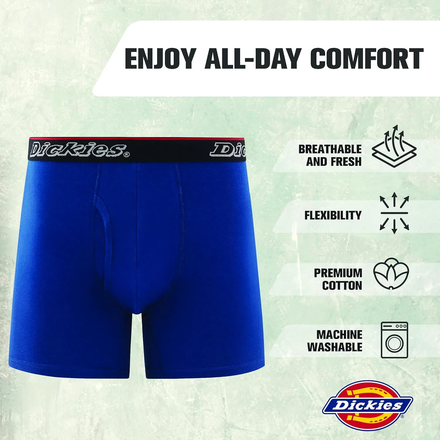Dickies Mens Underwear Pack of 4 Boxer Briefs, Cotton Stretch Boxers for Men