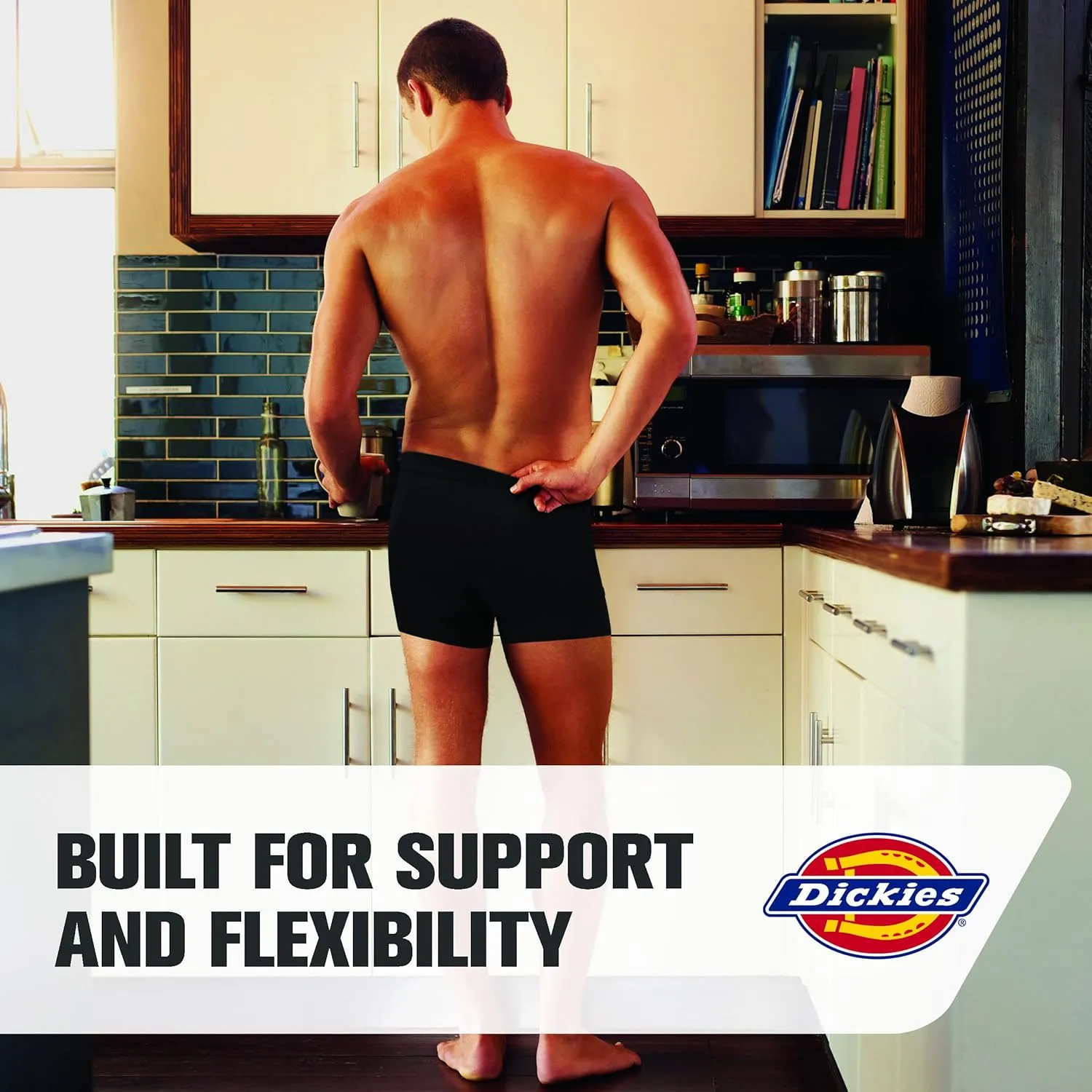 Dickies Mens Underwear Pack of 4 Boxer Briefs, Cotton Stretch Boxers for Men