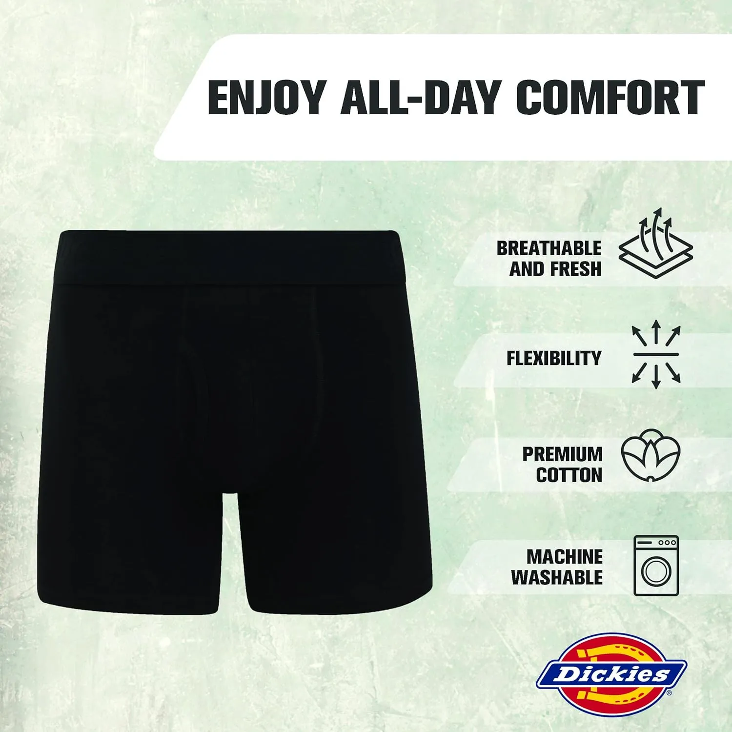 Dickies Mens Underwear Pack of 4 Boxer Briefs, Cotton Stretch Boxers for Men
