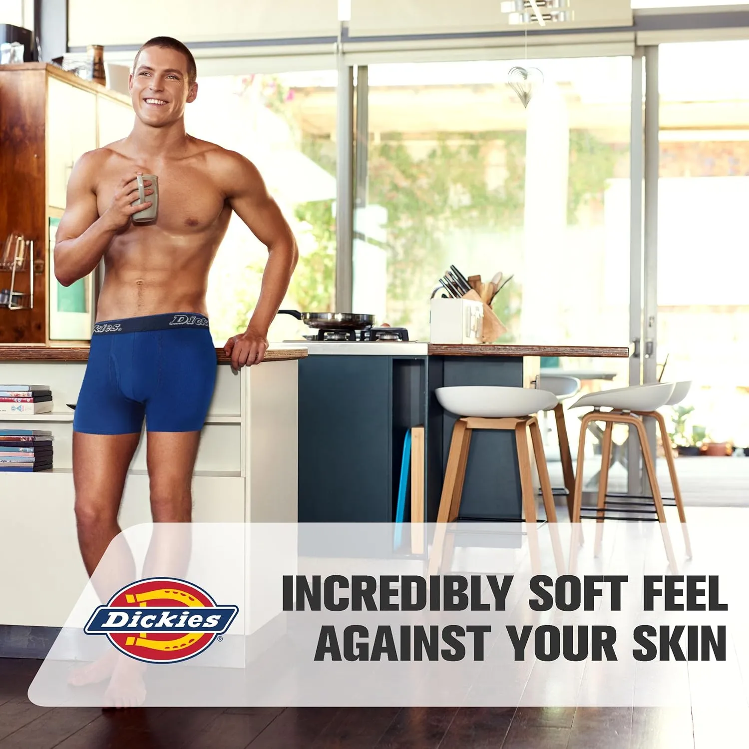 Dickies Mens Underwear Pack of 4 Boxer Briefs, Cotton Stretch Boxers for Men