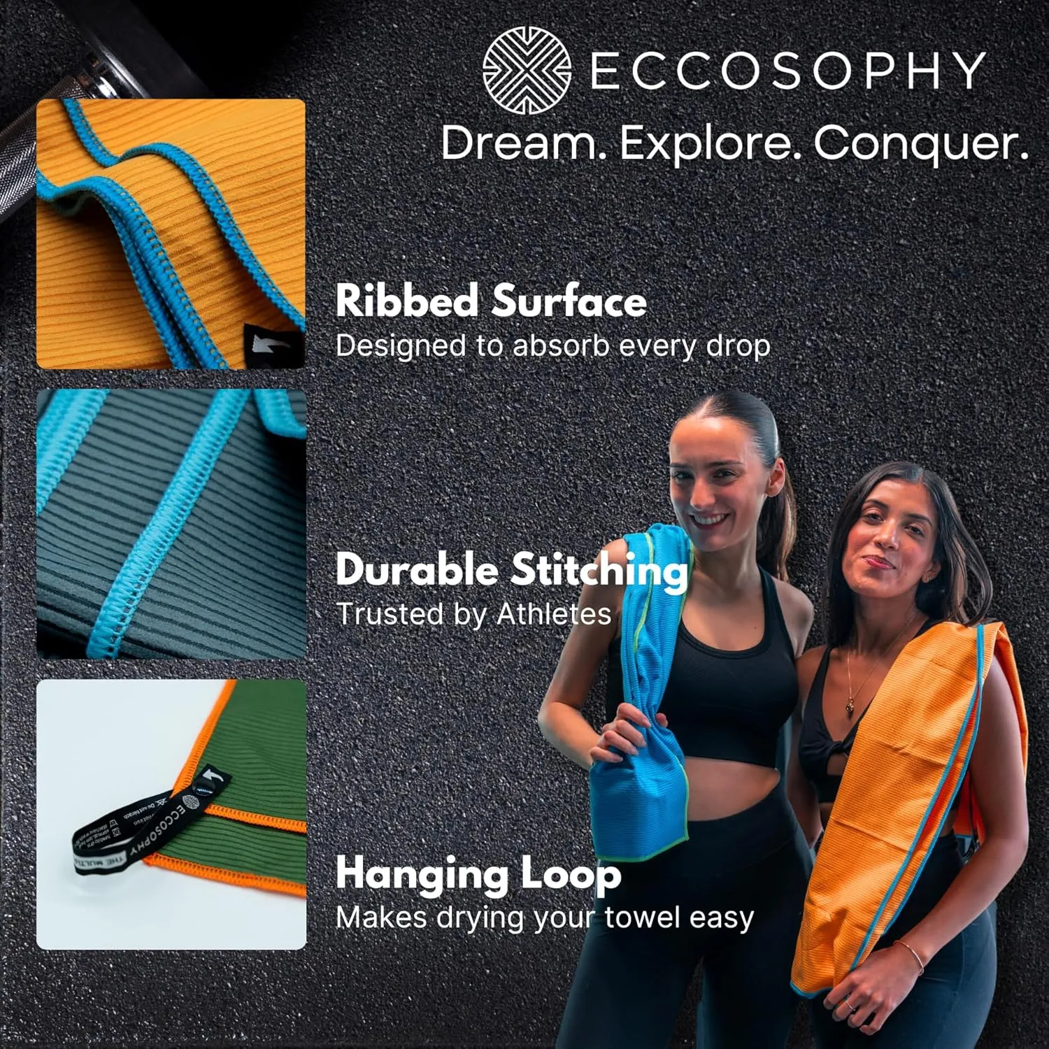 ECCOSOPHY Microfiber Beach Towel  Quick Dry, Highly Absorbent, Lightweight  Ideal for Travel, Pool, Yoga, Fitness & Outdoor Adventures  71x35 Black