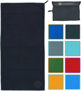 ECCOSOPHY Microfiber Beach Towel  Quick Dry, Highly Absorbent, Lightweight  Ideal for Travel, Pool, Yoga, Fitness & Outdoor Adventures  71x35 Black