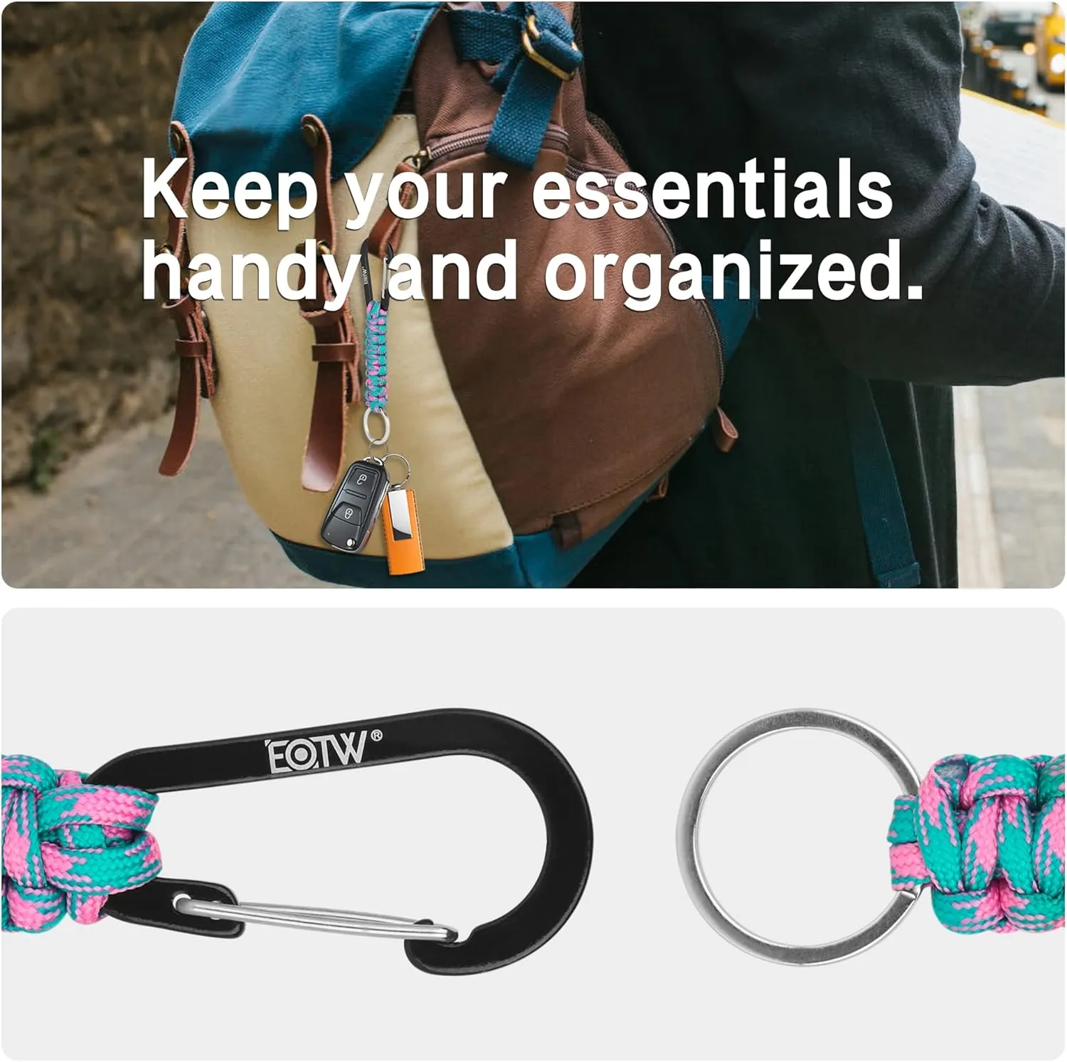 EOTW Carabiner Keychain,Paracord Keychain Small Aluminum Clip D Ring for Camping, Hiking, Fishing, Or As A Key Organizer