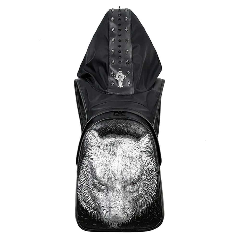 Fashion Punk Rivets Waterproof 3D Tiger Head Backpack Laptop Computer Knapsack With Hat