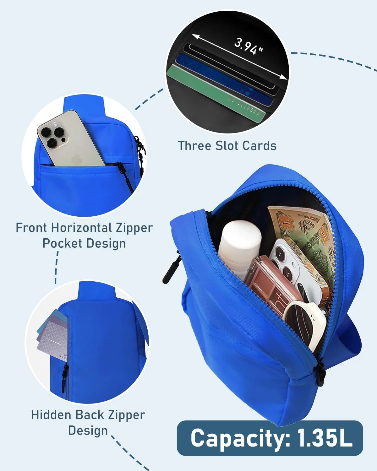 GEEAD Small Sling Bag for Women and Men Mini Crossbody Phone Chest Bag Waterproof Nylon Shoulder Bag Gym Travel