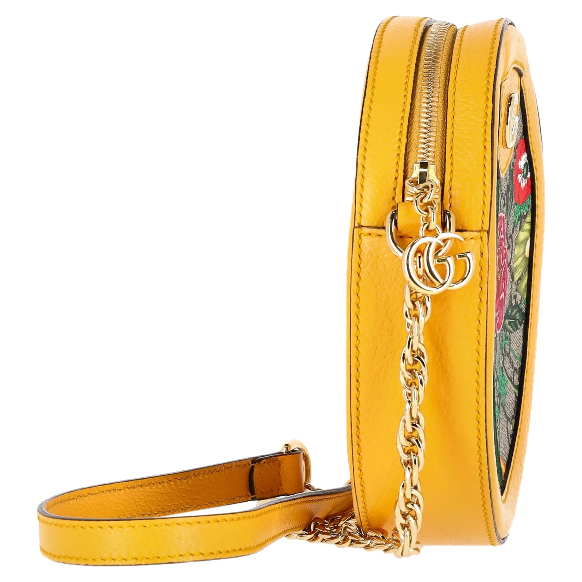 Gucci Ophidia Round Mini Crossbody Bag in Yellow Leather and Floral Print Canvas