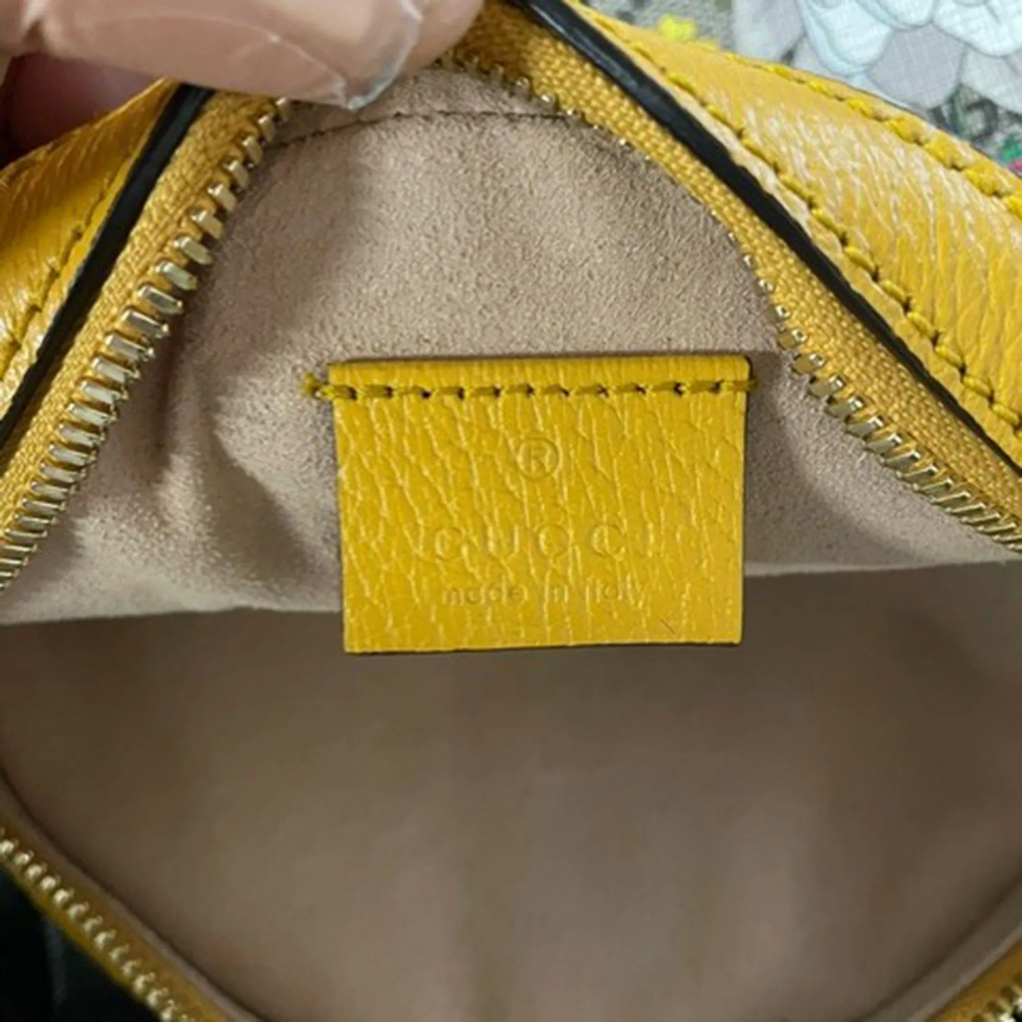 Gucci Ophidia Round Mini Crossbody Bag in Yellow Leather and Floral Print Canvas