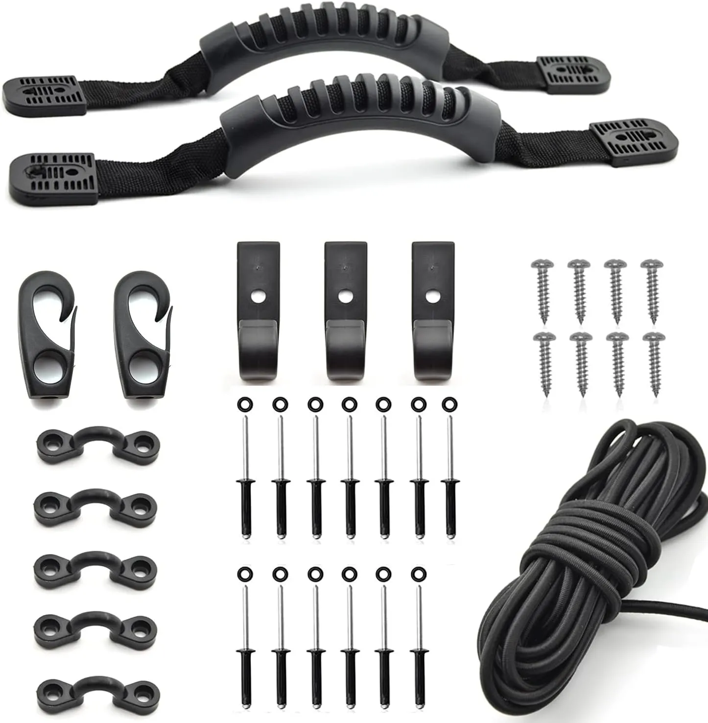 Kayak Carry Handle Rigging Kit -Kayak Canoe Carry Handles, 15 FT 6mm Elastic Bungee Cord Replacement Parts for Kayaks Canoes Boat Suitcase