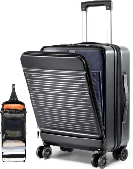 Lekesky 21 Inch Carry On Luggage Airline Approved, Hard Shell Suitcase with Hanging Packing Cube, Lightweight Rolling Luggages with Detachable Spinner Wheels & TSA Lock for Men Women, Black