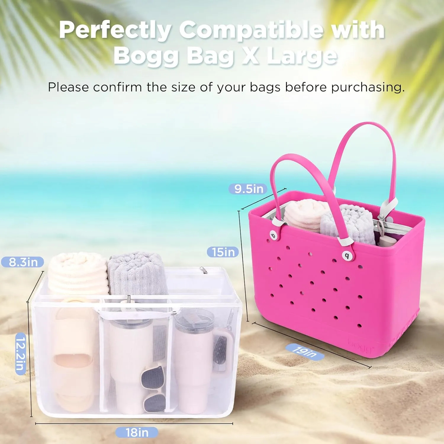 OUTXE Beach Bag Organizer Compatible with X Large Bogg Bag Accessories Inserts, Lightweight Mesh Insert Divider Pouch for Original XL Bogg Bags, Beach Tote Bags Insert for Organizing