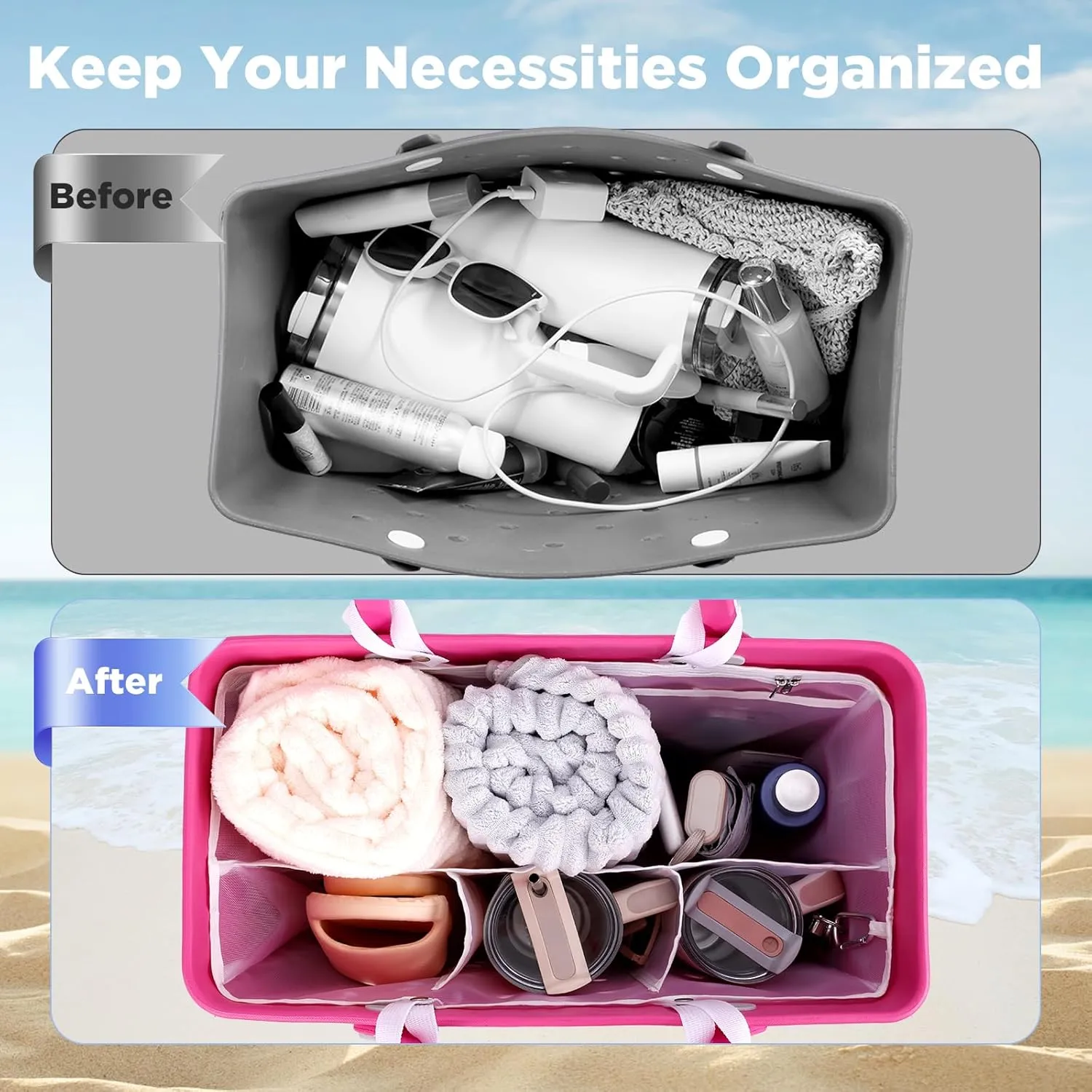 OUTXE Beach Bag Organizer Compatible with X Large Bogg Bag Accessories Inserts, Lightweight Mesh Insert Divider Pouch for Original XL Bogg Bags, Beach Tote Bags Insert for Organizing