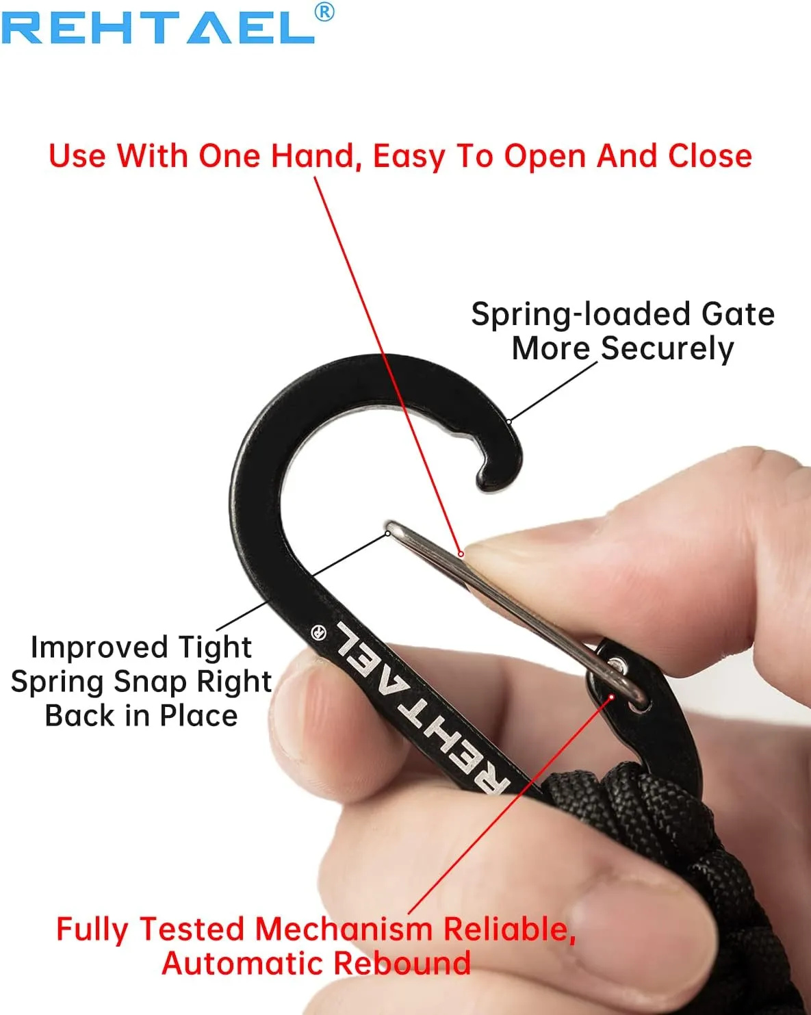 Paracord Keychain Carabiner Men/Women, Braided Key Chain w/Clip Ring Strap for Belt Car Keys Backpack Camping Hiking Fishing