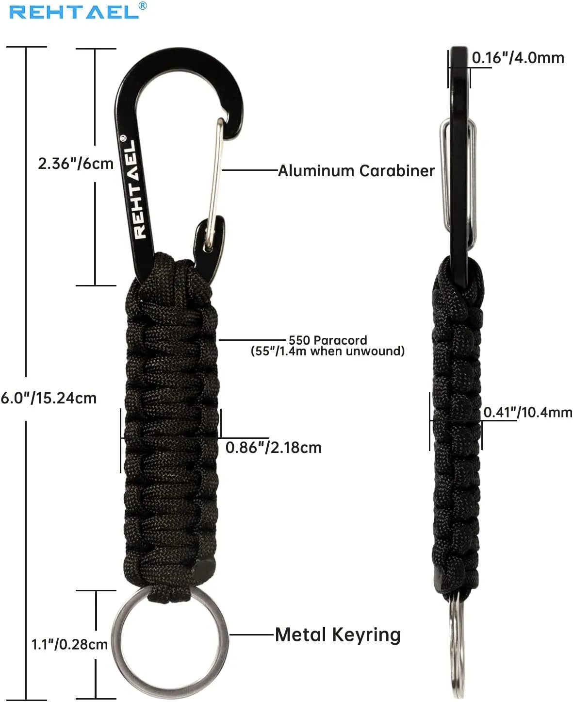 Paracord Keychain Carabiner Men/Women, Braided Key Chain w/Clip Ring Strap for Belt Car Keys Backpack Camping Hiking Fishing