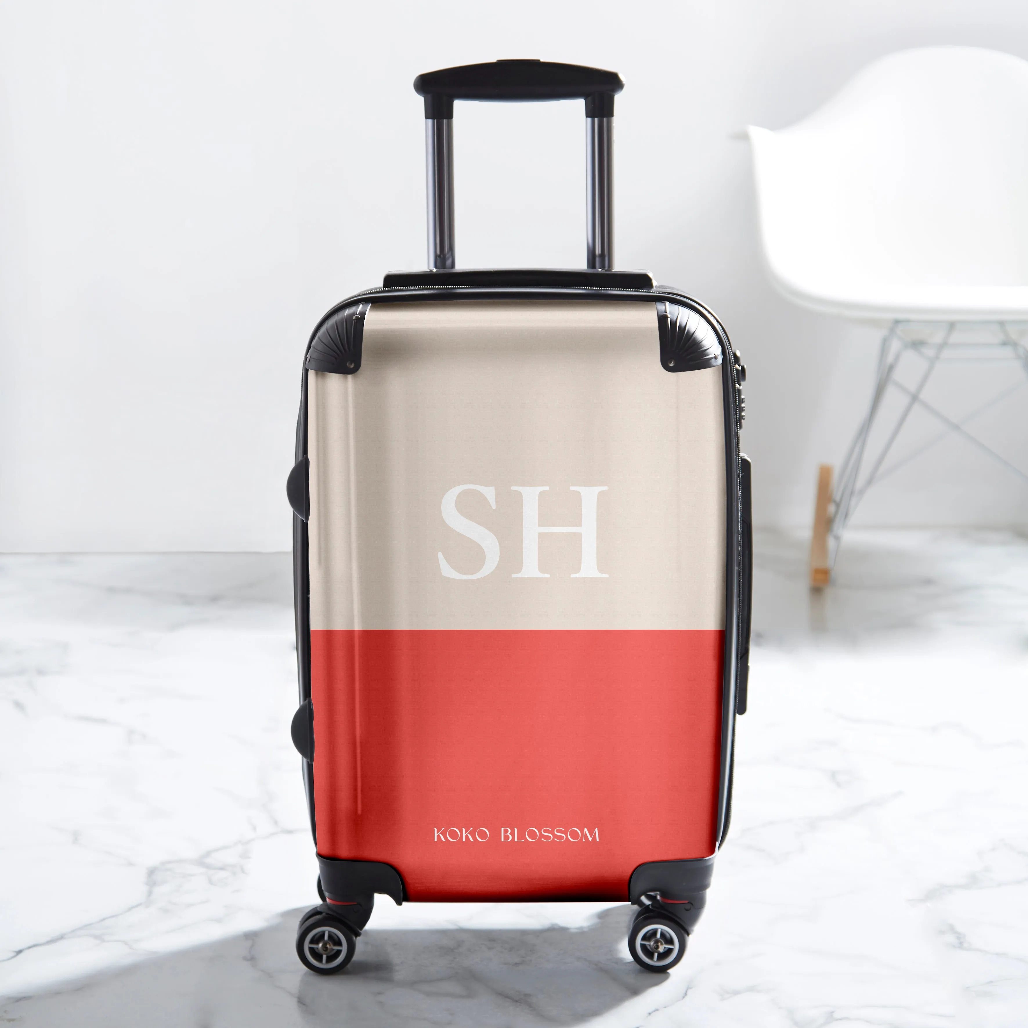 Personalised Suitcase | Colourblock in Vanilla   Watermelon