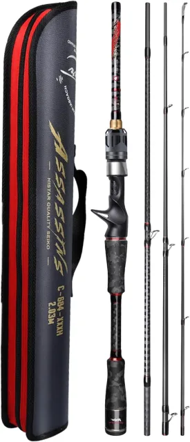 Portable Fishing Rod Spinning and Casting Travel Rod Assassins 4 Sections Easy Carry Full Carbon Fast 1.68m to 2.44m